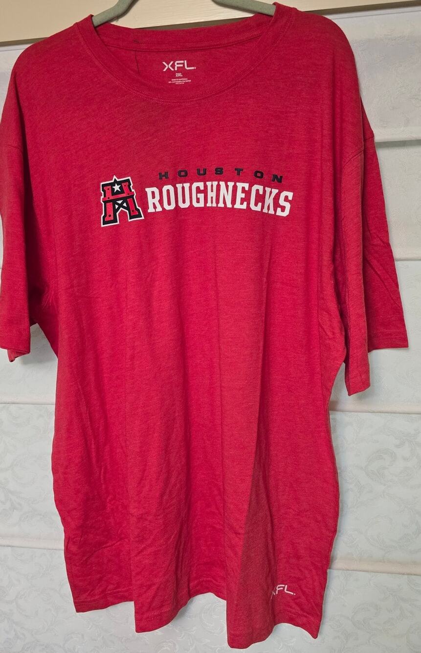 XFL Houston Roughnecks Men’s 2XL Red Graphic T-Shirt NWT Official NEW